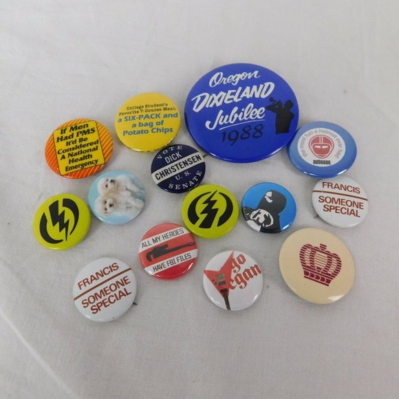 Lot of 14 Random Assorted Buttons Pinbacks Pins Grab Bag Funny Humorous Vote Fun - Picture 1 of 12
